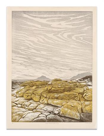 Yellow Rocks On A Grey Morning - Handmade Print by Kristen McClarty