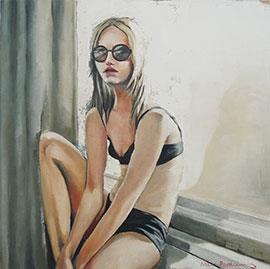 Portrait With Sunglasses - Painting by Mila Posthumus