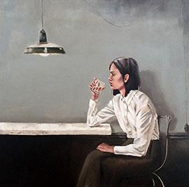 Portrait With Water Glass - Painting by Mila Posthumus