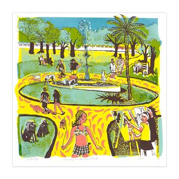 Colourful artwork depicting people enjoying the sun in De Waal Park in Cape Town