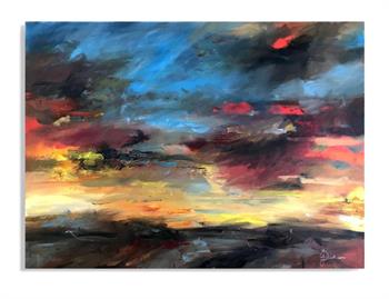 Dramatic dusk skyscape painting in oil on canvas