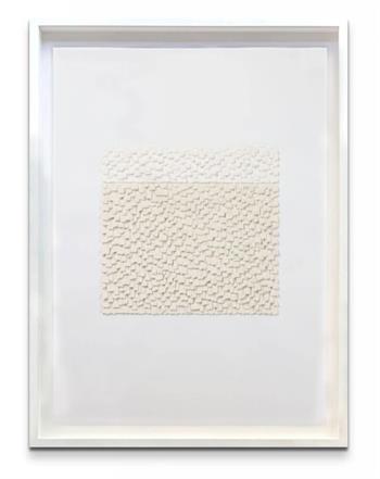 Shade 1 by Karla Nixon, original contemporary hand-painted archival paper artwork with layered monochrome white textures, framed, 82 × 111 cm, for sale.