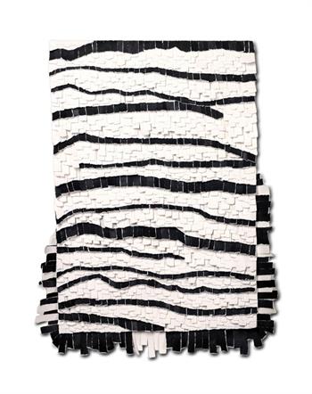 Line 5 by Karla Nixon, original contemporary artwork handcrafted from hand-painted archival paper with layered black and white abstract lines, 55 × 70 cm, for sale.