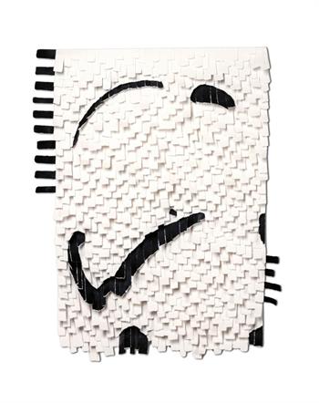 Line 4 by Karla Nixon, original contemporary artwork created from hand-painted archival paper with layered white textures and bold black abstract forms, 55 × 70 cm, for sale.