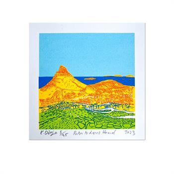 small silkscreen artwork of Lions Head in Cape Town