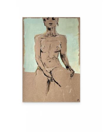 Female nude figure study on brown paper, unframed