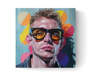 Vivid small pop art portrait of a young man in glasses