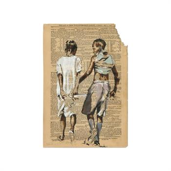 Two young boys painted by Lisette Forsyth on an 1860 Cape Government Gazette