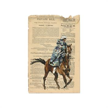 Horse and rider painting on 1880s Cape Gazette by Lisette Forsyth