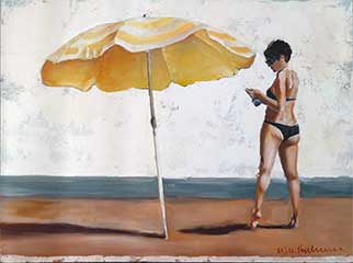 Yellow Umbrella II - Painting by Mila Posthumus