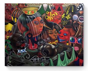colourful African painting in a surrealist style