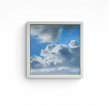 small framed photorealistic painting of clouds in the sky