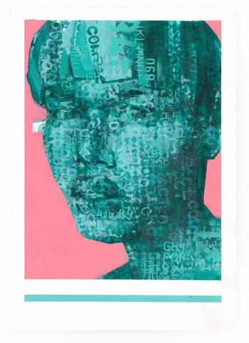 street art style portrait print on paper in pink & green by Claude Chandler
