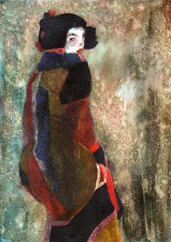 Decaying Cloak (after Egon Schiele) - Painting by Thelma van Rensburg
