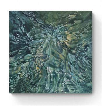oil painting of swirling water in shades of green and blue
