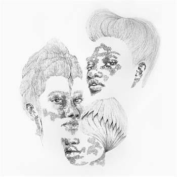 ink drawing of three african women showing only sections of their faces