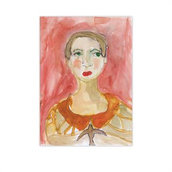small watercolour painting portrait of a woman and a bird