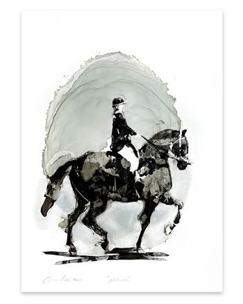painting of horse and rider on Yupo paper by Pascale Chandler