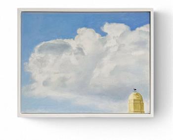 realism painting of a weather vane on a roof top
