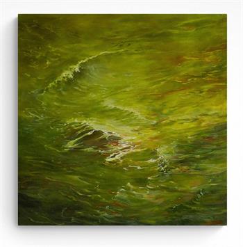 oil painting of sunlit ocean waves in shades of green