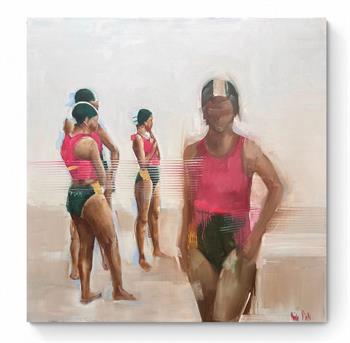 picture of a painting of female lifesavers on the beach