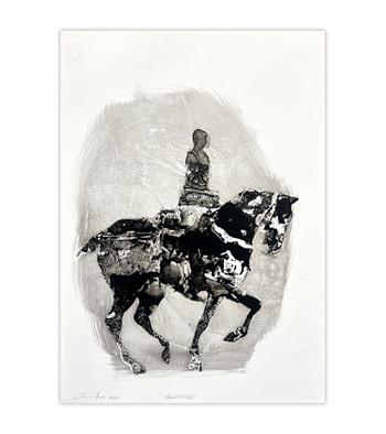 artwork of a horse and rider in black paint on paper