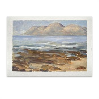 painting of the mountains and coastline of Simonstown, South Africa