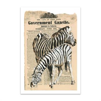 art print of a painting of two African zebra