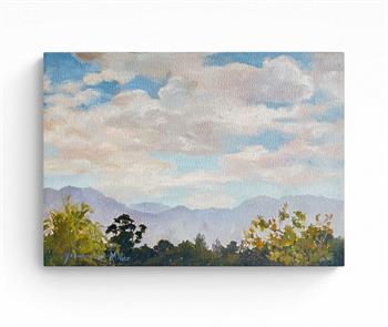 small oil painting of the mountains at Vergelegen in the Western Cape