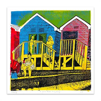 Art print of the colourful beach huts at St James near Cape Town