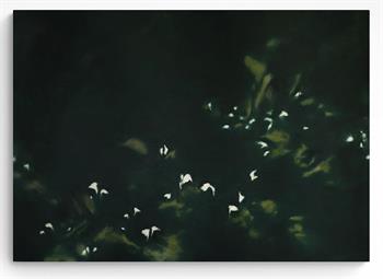 abstract impressionist painting of arum lilies against a dark background