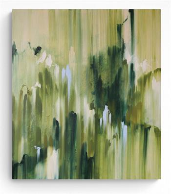 abstract painting in shades of green and beige