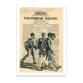 print of a painting on Government Gazette of 4 schoolboys