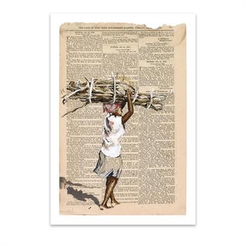 print of a painting on Government Gazette of an African woman carrying wood on her head