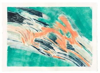 abstract artwork on paper inspired by a figure swimming under water