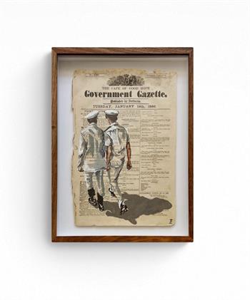 framed painting on Gazette newspaper of two naval officers 