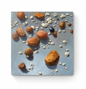 oil painting depicting pebbles on the beach, washed up by the tide