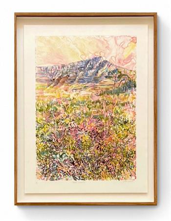 framed artwork on paper depicting Table Mountain in Cape Town by artist Karen Wykerd