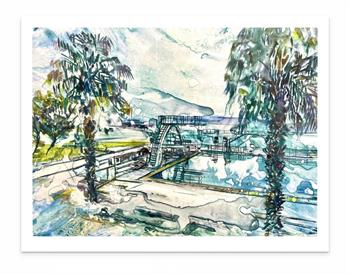 watercolour picture of a public swimming pool in Cape Town, South Africa