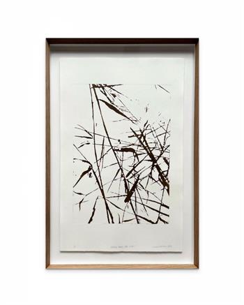 framed artwork on paper depicting river reeds