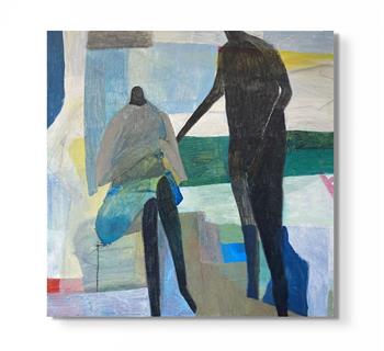 Abstract figurative painting on canvas of a man and woman