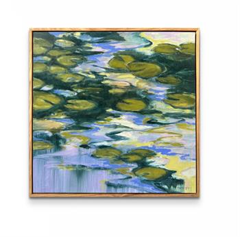 framed oil painting of waterlilies in an impressionistic style after Monet