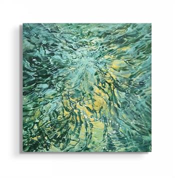 oil on canvas painting in shades of turquoise inspired by the ripples on water