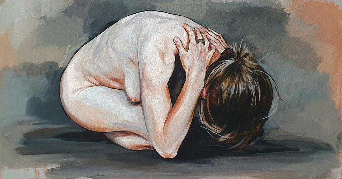 Grace Kotze's painting of a nude woman crouching over